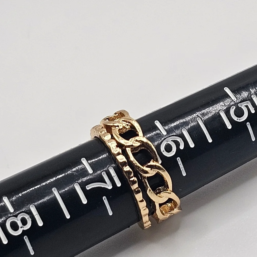 Gold-Toned Chain Link Cuff Ring (Size 6.5, Adjustable)